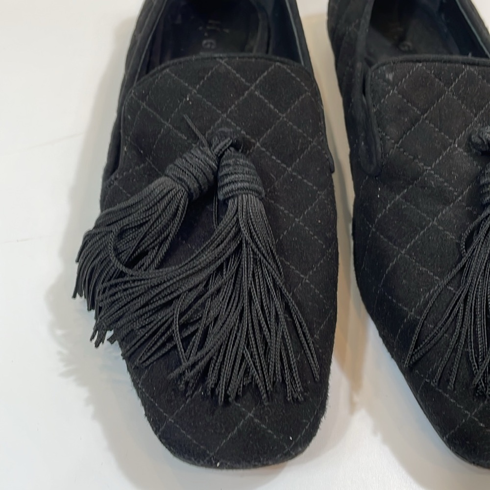 M. Gemi Loafers Flats Size 7 Black Quilted Suede Leather With Tassel EUC - Picture 3 of 10